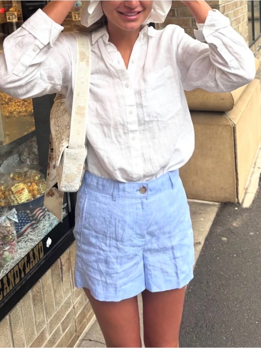 Jcrew Linen blue high rise shirts size XXS